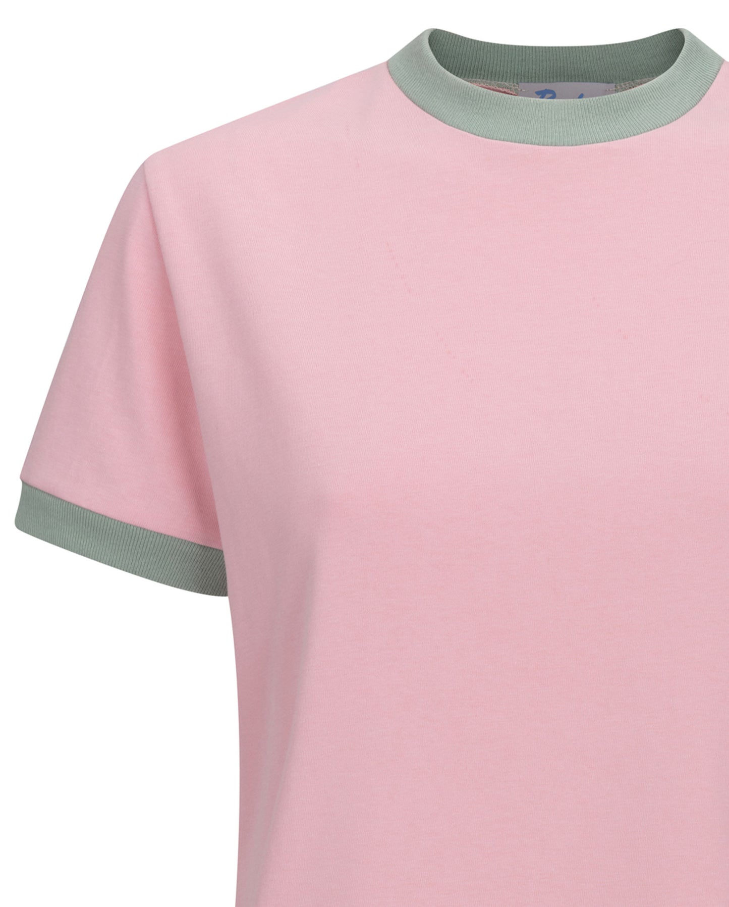 Short-sleeved cotton tee in baby pink with mint green