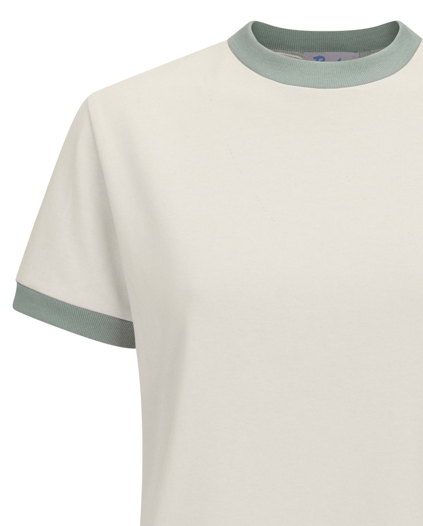 Short-sleeved cotton tee in classic beige oatmeal mix with mint green