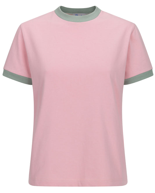 Short-sleeved cotton tee in baby pink with mint green