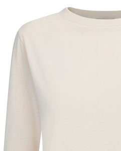 Long-sleeved cotton tee in classic beige oatmeal mix