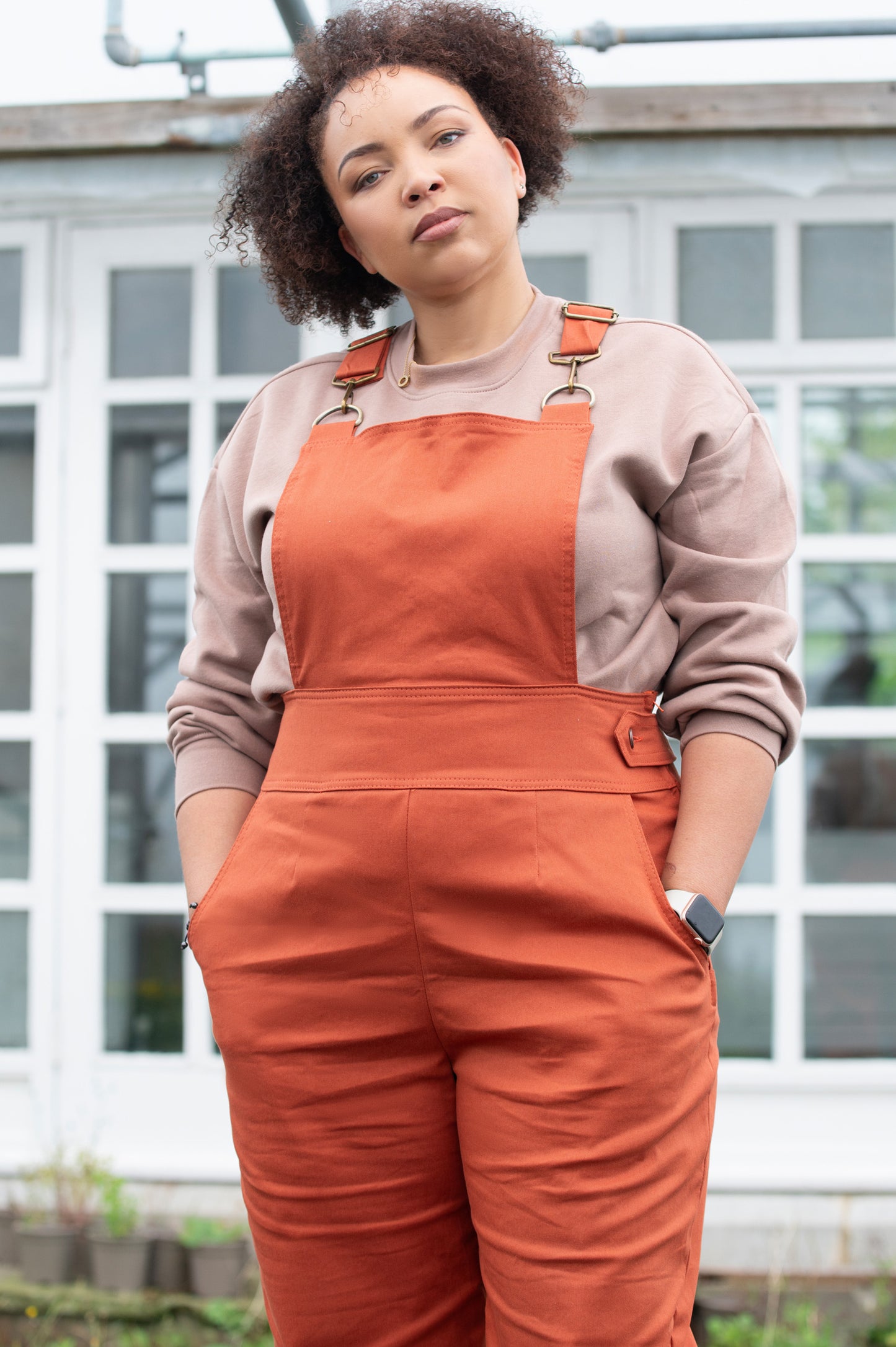 Women’s Cotton Overalls in Orange Tan