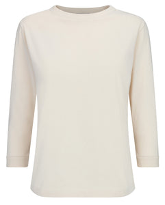 Long-sleeved cotton tee in classic beige oatmeal mix